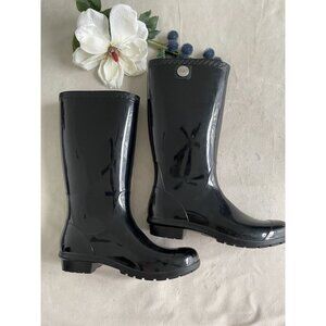 UGG Womens Classic Shaye Tall Rain Rubber Boots High-Gloss Black Waterproof 8